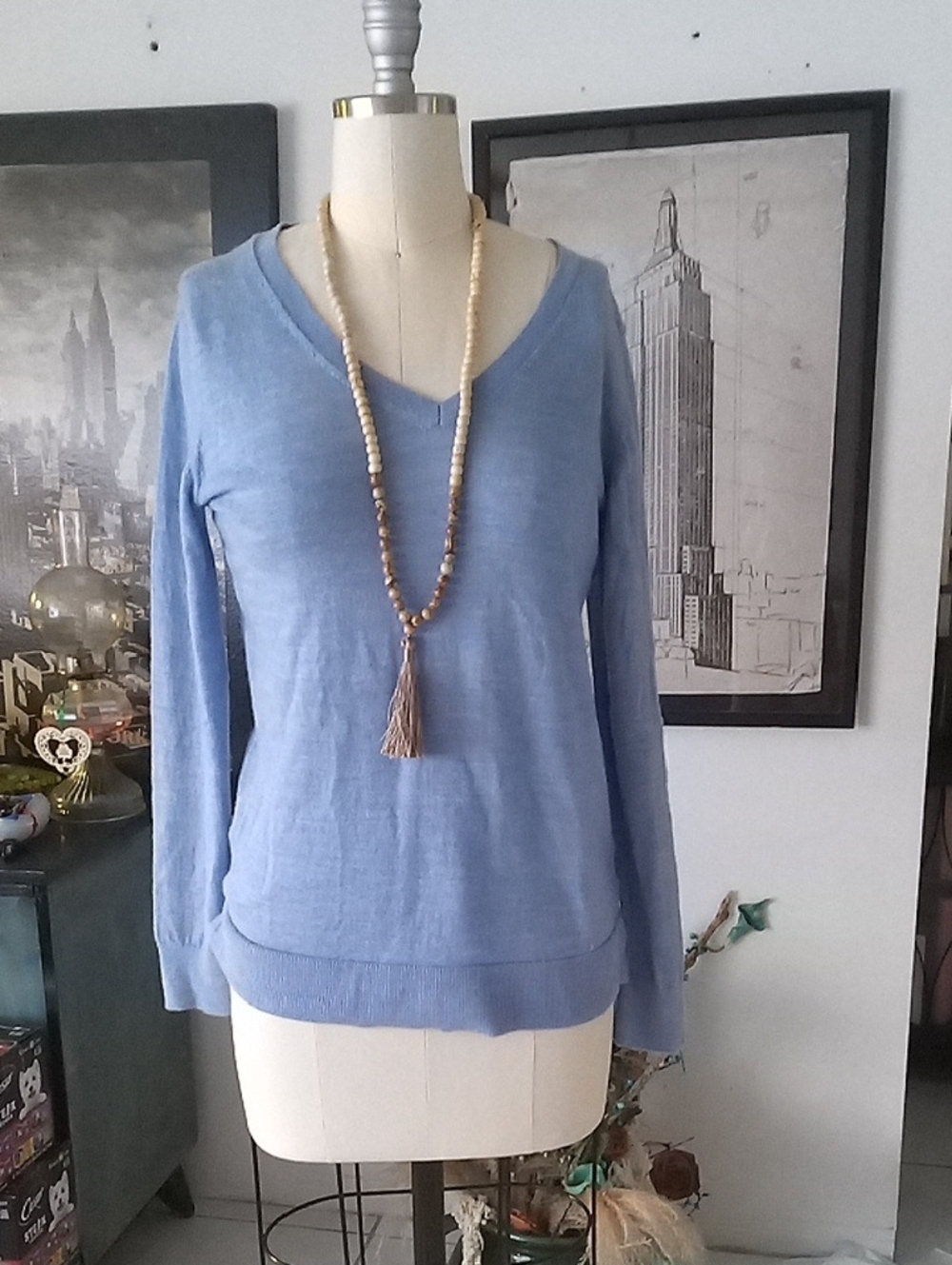 Banana Republic Sky Blue Merino V-Neck Sweater